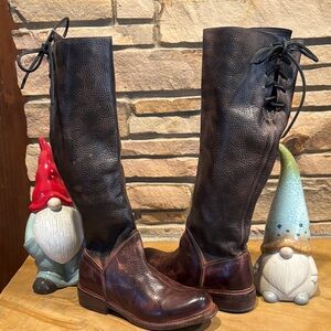 BED|STU Brown and Black Distressed Leather Lace-up Knee High Boots 👢!